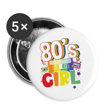 Women 80s girl 80s Themes Party Vintage 1980s - Buttons small 1''/25 mm (5-pack) - white - Front