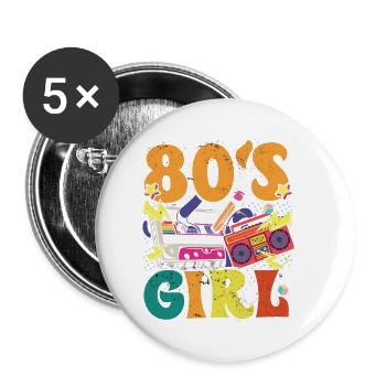 Women 80s girl 80s Themes Party Vintage 1980s - Buttons small 1''/25 mm (5-pack) - white - Front