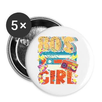 Women 80s girl 80s Themes Party Vintage 1980s - Buttons small 1''/25 mm (5-pack) - white - Front