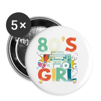 Women 80s girl 80s Themes Party Vintage 1980s - Buttons small 1''/25 mm (5-pack) - white - Front