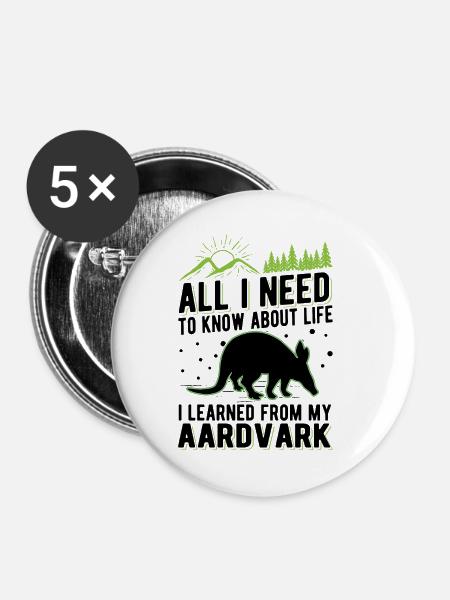 Erdferkel Geschenk Aardvark - Buttons klein 25 mm (5er Pack) - Weiß