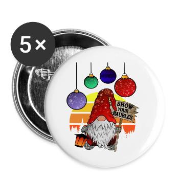 LES GNOMES DE NOËL MONTRENT VOS BOULES - Lot de 5 petits badges (25 mm) - blanc - Devant
