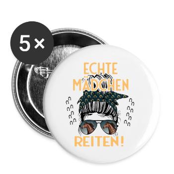 Echte Mädchen Reite Pferde Design - Buttons klein 25 mm (5er Pack) - Weiß - Vorne