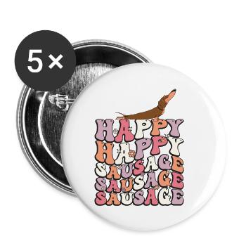 Happy Sausage Dog Groovy Dachshund 70s - Lot de 5 petits badges (25 mm) - blanc - Devant
