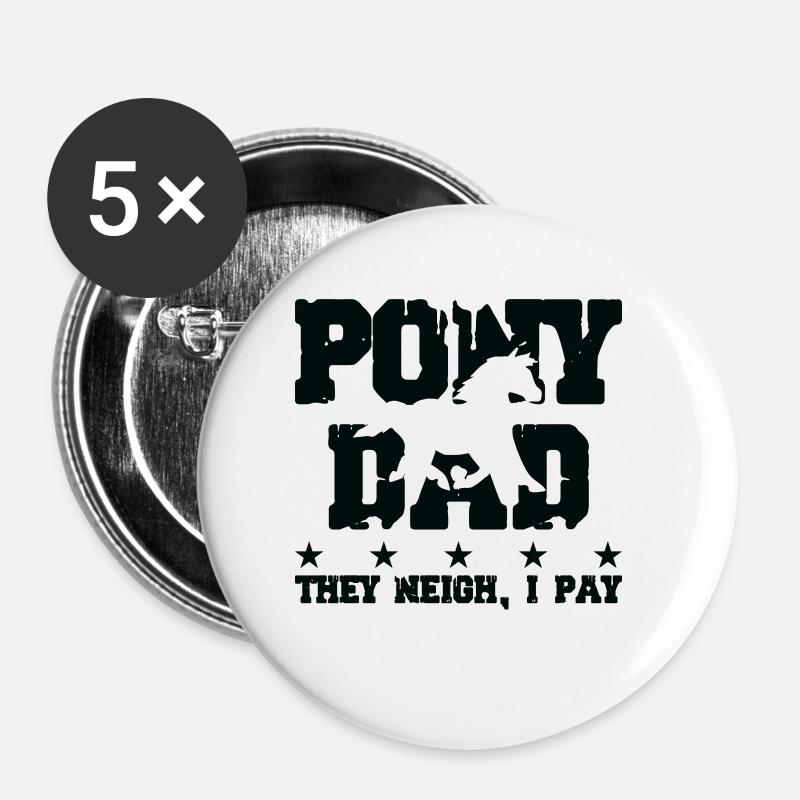 Pferdevater - Pony - Buttons klein 25 mm (5er Pack) - Weiß