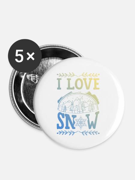 I Love Snow - Buttons klein 25 mm (5er Pack) - Weiß