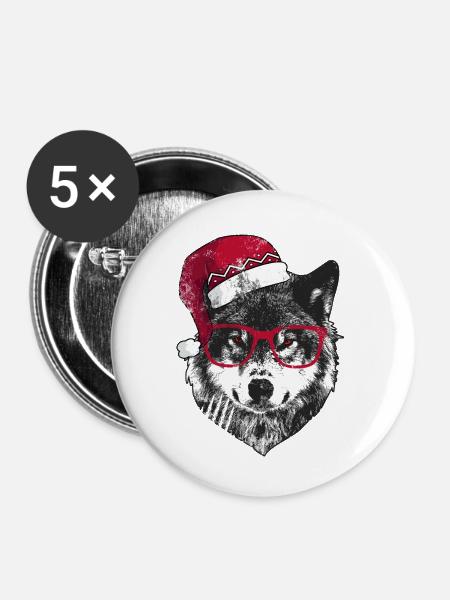 Mürrischer Weihnachtswolf - Buttons klein 25 mm (5er Pack) - Weiß