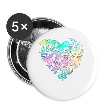 Cœur de dragon - Lot de 5 petits badges (25 mm) - blanc - Devant