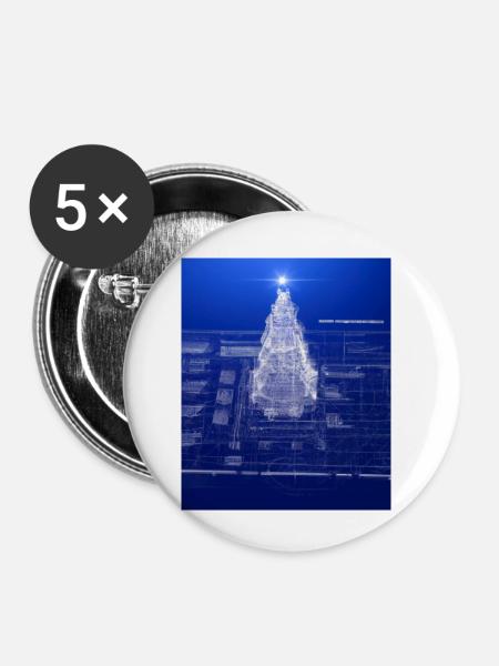 Weihnachten Weihnachtsbaum Schematic Blaupause - Buttons klein 25 mm (5er Pack) - Weiß