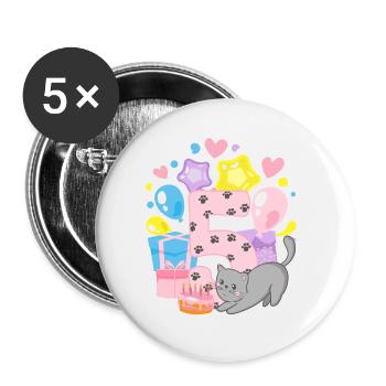 Birthday Shirt Kitten Finally 5 Years Girl - Buttons small 1''/25 mm (5-pack) - white - Front