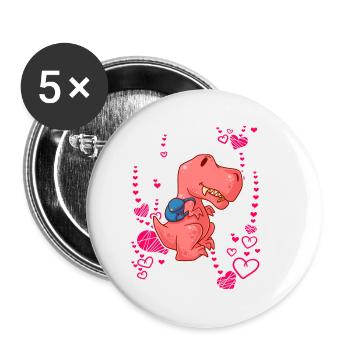 T-Rex Love Hearts Schoolchild - Lot de 5 petits badges (25 mm) - blanc - Devant