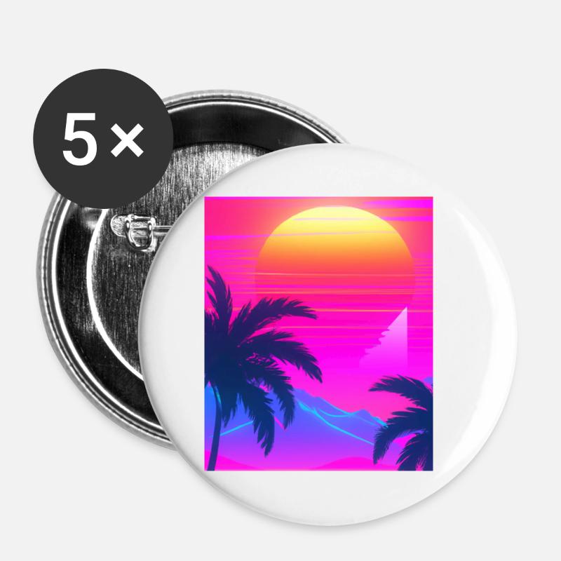 Synthwave Sun Hawaii Vaporwave Aesthetic - Buttons small 1''/25 mm (5-pack) - white