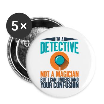 Je suis détective, non - Lot de 5 petits badges (25 mm) - blanc - Devant