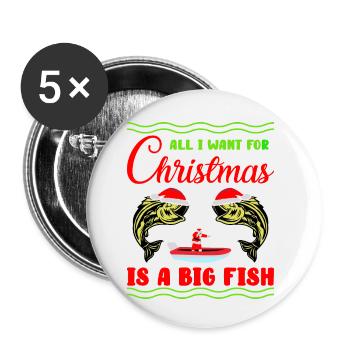 Tout ce que je veux pour Noël, c’est un gros poisson - Lot de 5 petits badges (25 mm) - blanc - Devant