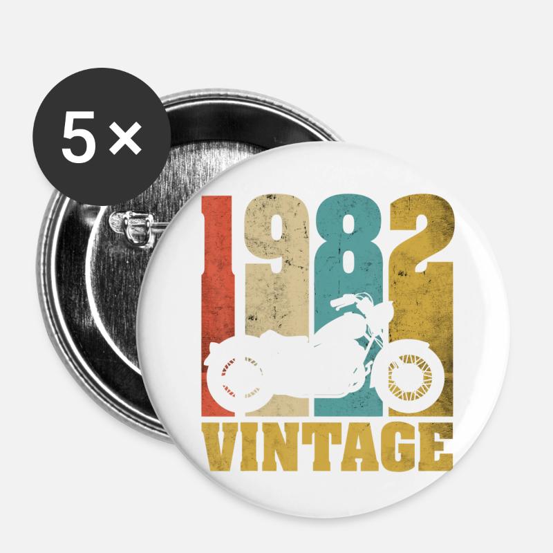 1982 Born birthday biker motorcycle gift - Buttons small 1''/25 mm (5-pack) - white