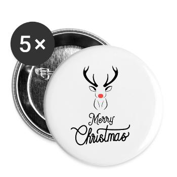 Christmas reindeer with red nose - Buttons small 1''/25 mm (5-pack) - white - Front