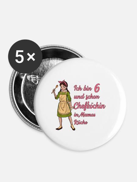 Ich bin 6 - Mädchen Koch - Buttons klein 25 mm (5er Pack) - Weiß