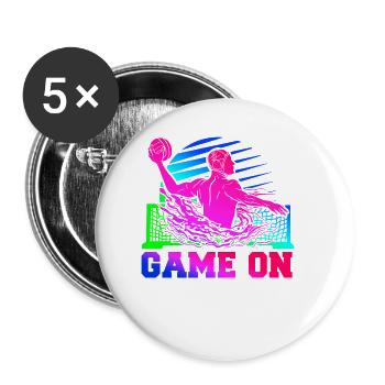 Water Polo Retro 80s 90s Game On - Lot de 5 petits badges (25 mm) - blanc - Devant
