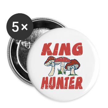 KING Hunter Retro Mushroom Hunting Mycology - Buttons small 1''/25 mm (5-pack) - white - Front