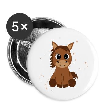 Happy Pony Horst Tier Animal Geschenkidee - Buttons klein 25 mm (5er Pack) - Weiß - Vorne