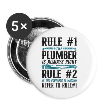 Plombier de plomberie Vintage Règle #1 - Lot de 5 petits badges (25 mm) - blanc - Devant