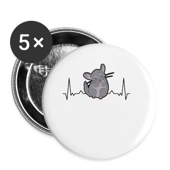 Rythme cardiaque de chinchilla - Lot de 5 petits badges (25 mm) - blanc - Devant
