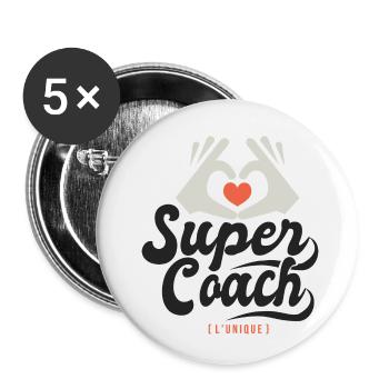 Super coach l unique cadeau coach entraineur - Lot de 5 petits badges (25 mm) - blanc - Devant