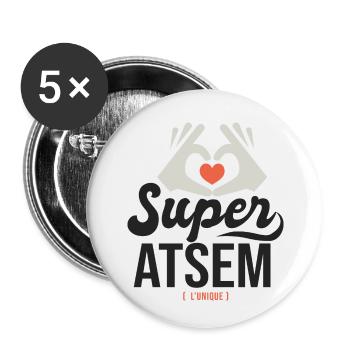 Super ATSEM l unique cadeau atsm - Lot de 5 petits badges (25 mm) - blanc - Devant