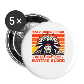 Unterschätze niemals den alten Mann der amerikanischen Ureinwohner - Buttons klein 25 mm (5er Pack) - Weiß - Vorne