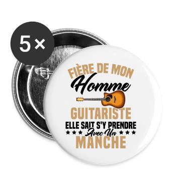 Fier de ma femme guitariste manche - Lot de 5 petits badges (25 mm) - blanc - Devant