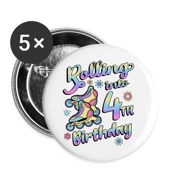 Rolling Into 4th Birthday Roller Skater Inline - Lot de 5 petits badges (25 mm) - blanc - Devant