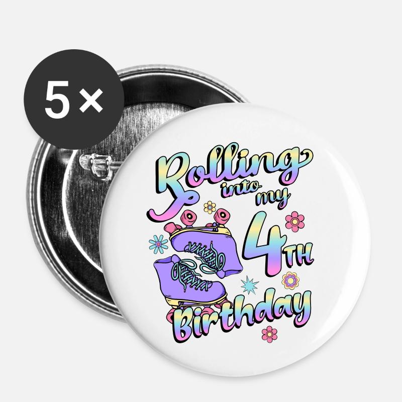 Roulant dans mon 4e anniversaire Quad Skater - Lot de 5 petits badges (25 mm) - blanc