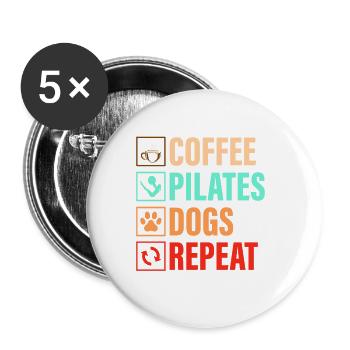 Café Pilates Chiens Répéter Exercice Fitness - Lot de 5 petits badges (25 mm) - blanc - Devant
