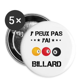 Je peux pas j'ai billard boule cadeau humour - Lot de 5 petits badges (25 mm) - blanc - Devant