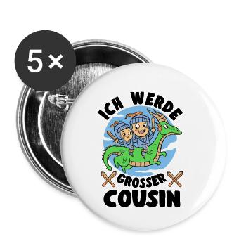 Großer Cousin Ritter & Drache Kind Nachwuchs - Buttons klein 25 mm (5er Pack) - Weiß - Vorne