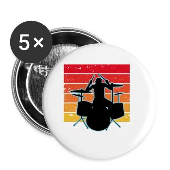 Schlagzeuger und Schlagzeug - Buttons klein 25 mm (5er Pack) - Weiß - Vorne