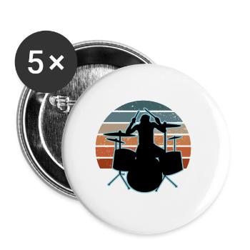 Schlagzeuger und Schlagzeug - Buttons klein 25 mm (5er Pack) - Weiß - Vorne