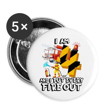Feuerwehrauto Brandbekämpfung Ich Bin 4 Jahre - Buttons klein 25 mm (5er Pack) - Weiß - Vorne