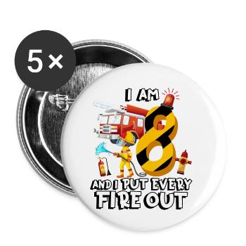 Feuerwehrauto Brandbekämpfung Ich Bin 8 Jahre - Buttons klein 25 mm (5er Pack) - Weiß - Vorne