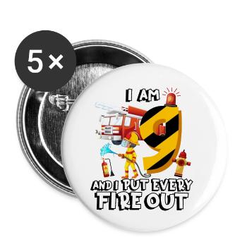 Feuerwehrauto Brandbekämpfung Ich Bin 9 Jahre - Buttons klein 25 mm (5er Pack) - Weiß - Vorne