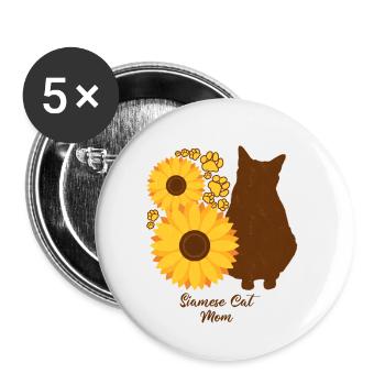 Sonnenblumenmutter - Siamkatze - Buttons klein 25 mm (5er Pack) - Weiß - Vorne