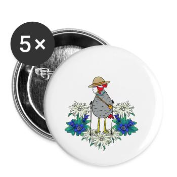Grand-mère Poulet Vacances Touriste Trecking Alpes Autriche - Lot de 5 petits badges (25 mm) - blanc - Devant