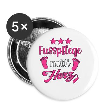 Fusspflege mit Herz Fuss Füsse Fusspflegerin - Buttons klein 25 mm (5er Pack) - Weiß - Vorne