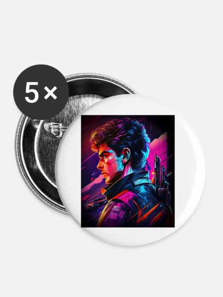 Retrowave Synthwave 80s Design - Buttons klein 25 mm (5er Pack) - Weiß