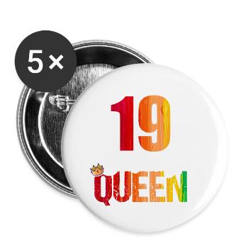 19 ans 19 anniversaire Anniversaire Queen - Lot de 5 petits badges (25 mm) - blanc - Devant