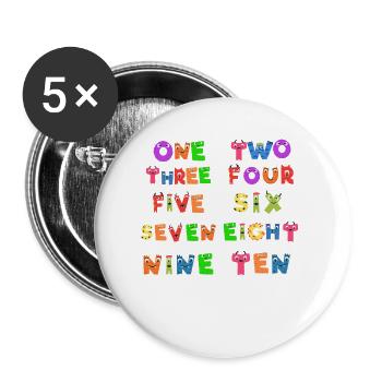 Eins Bis Zehn Zählen Von Zahlen Monster Gesicht - Buttons klein 25 mm (5er Pack) - Weiß - Vorne