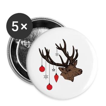 Cerf de Noël - Lot de 5 petits badges (25 mm) - blanc - Devant