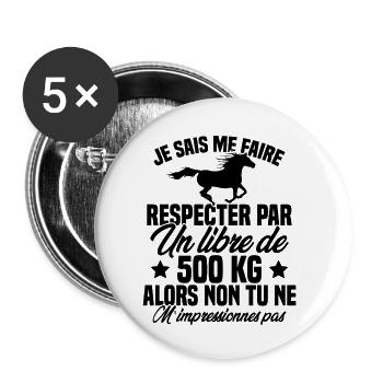 Cadeau Humour Cheval - Citation Cheval Cadeau - Lot de 5 petits badges (25 mm) - blanc - Devant
