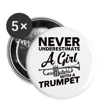Trumpet Girls Brass Band Orchestra Musician - Buttons small 1''/25 mm (5-pack) - white - Front