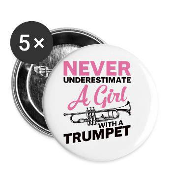 Trumpet Girls Brass Band Orchestra Musician - Buttons small 1''/25 mm (5-pack) - white - Front